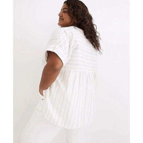Madewell Lakeline Popover Shirt Schulner Stripe Coastal 100% Cotton Womens XS - Picture 1 of 7